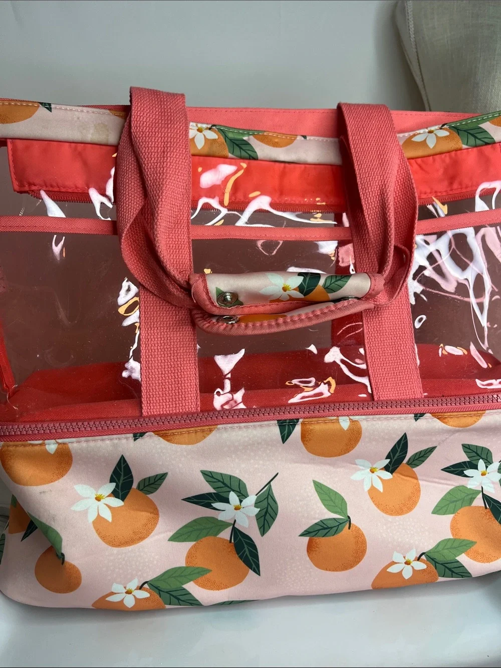 Clear Beach Tote/Thermal Bag  with Orange Blossom Print